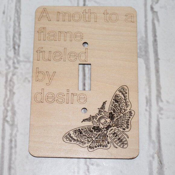 🔥 Wood Burned Light Switch Cover · “A Moth to a Flame” - Picture 1 of 4